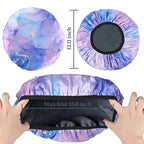 Purple Marble Print Satin Shower Cap, Three-Layer Terry Cloth Lined, - Image 2