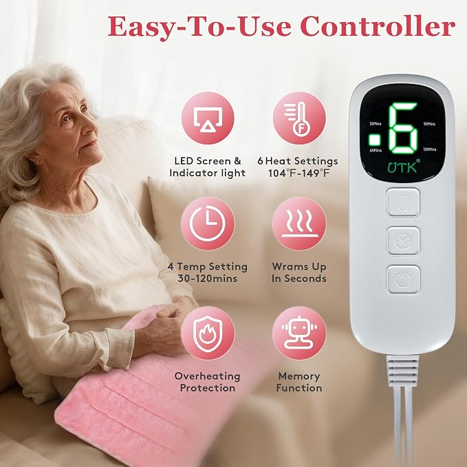 UTK XL Heating Pad for Back, Electric Heat Pad for Period Cramps Pain Relief - Image 6
