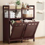 Homykic Tilt Out Laundry Hamper Cabinet, Bamboo Double Laundry Hamper by Homykic