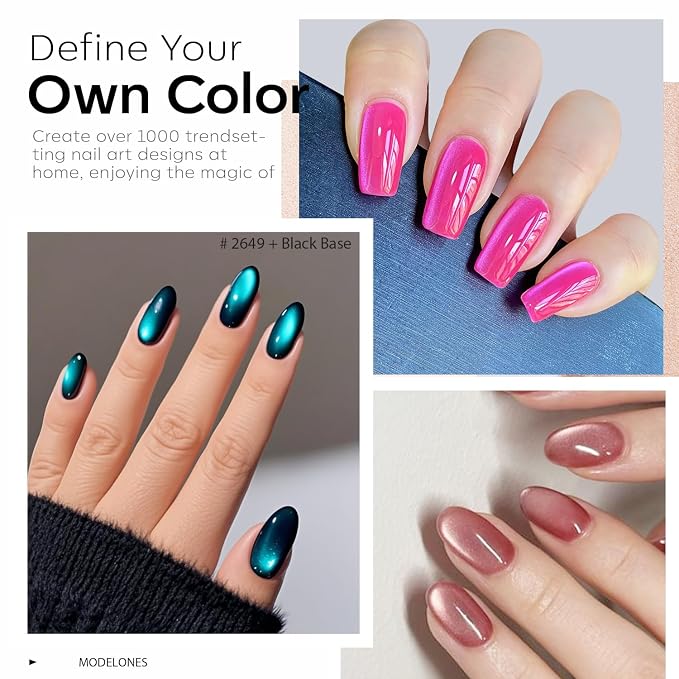 Modelones Cat Eye Gel Nail Polish Set, 6 Colors Coloful Neon Galaxy Champagne - Image 3