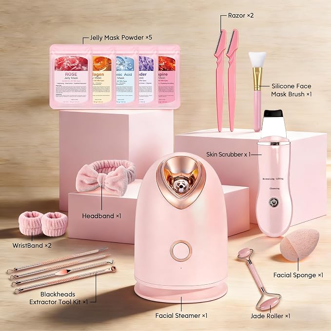 Pjordo Facial Steamer Spa Kit, Skin Scrubber, Nano Ionic Face Steamer - Image 8