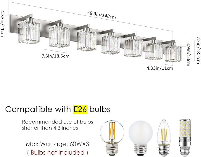 Aipsun Brushed Nickel Bathroom Light Fixtures Crystal Vanity Lighting Fixture - Image 5