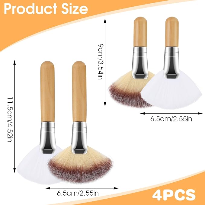 4Pcs Fluffy Facial Brushes Esthetician Fan Brushes Esthetician Short Handle Fan - Image 2