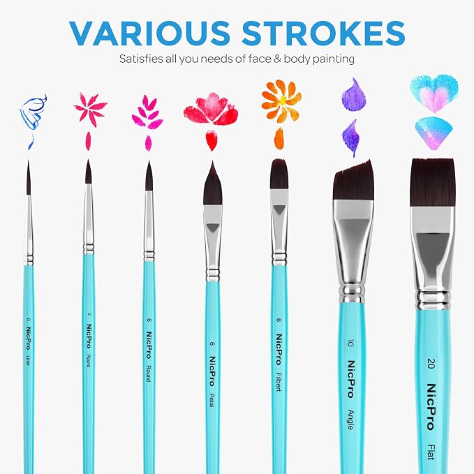 Nicpro Face Paint Brush Set, Synthetic Nylon Hair Makeup Paintbrush Kit - Image 5
