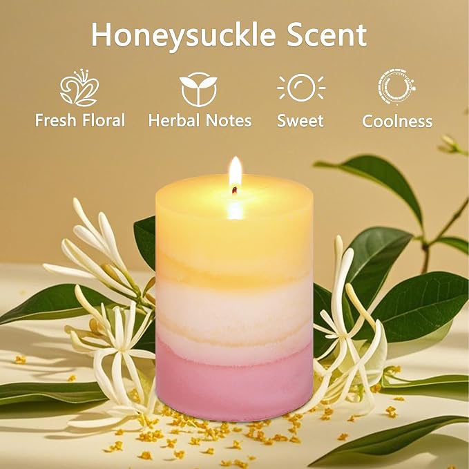 Sweet Scented Candles 3x4 Inch Pillar Candle Honeysuckle Scented Layered Yellow - Image 3