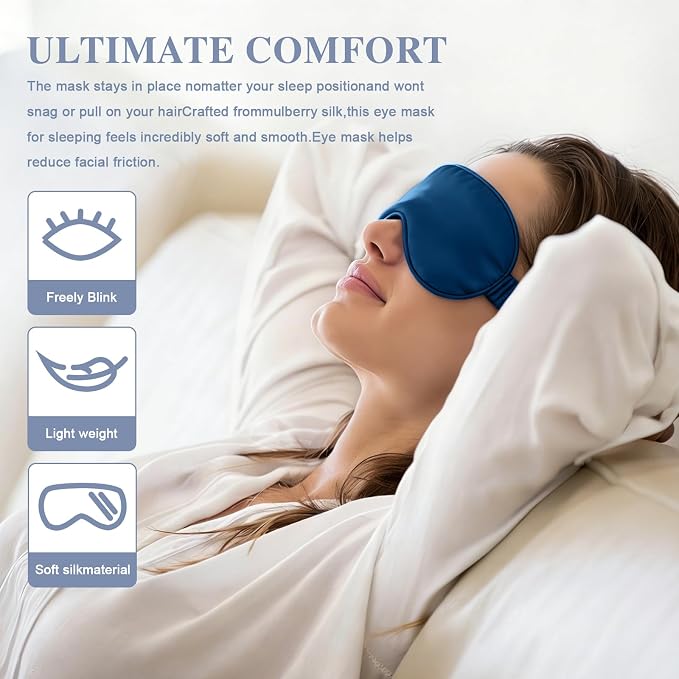 Silk Sleep Mask, Eye Mask for Sleep Women Men, Mulberry Sleeping Mask - Image 5