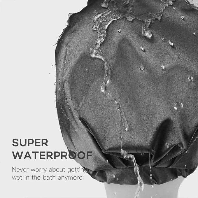 Large Shower Cap for Women Reusable Waterproof Adjustable Shower Caps - Image 4