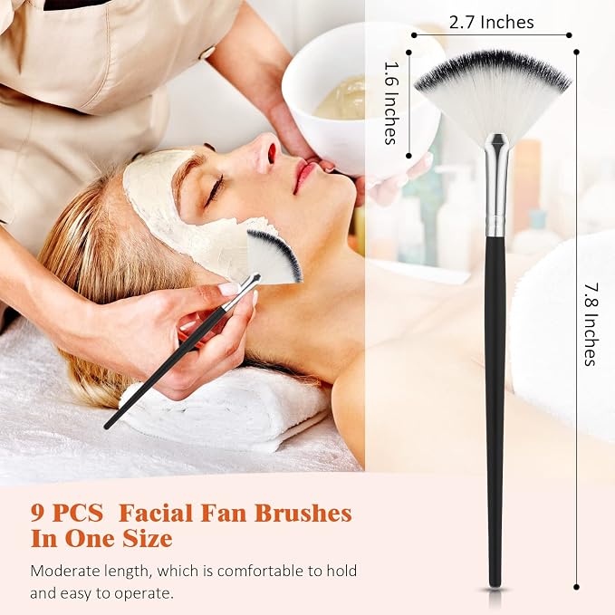 9 Pieces Facial Fan Mask Brushes, Soft Facial Applicator Brushes Tools - Image 2