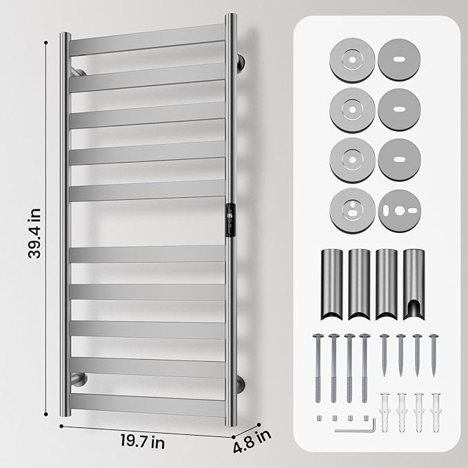 Electric Towel Warmer Rack, 10-Bar Stainless Steel Heated Tower Rack - Image 7