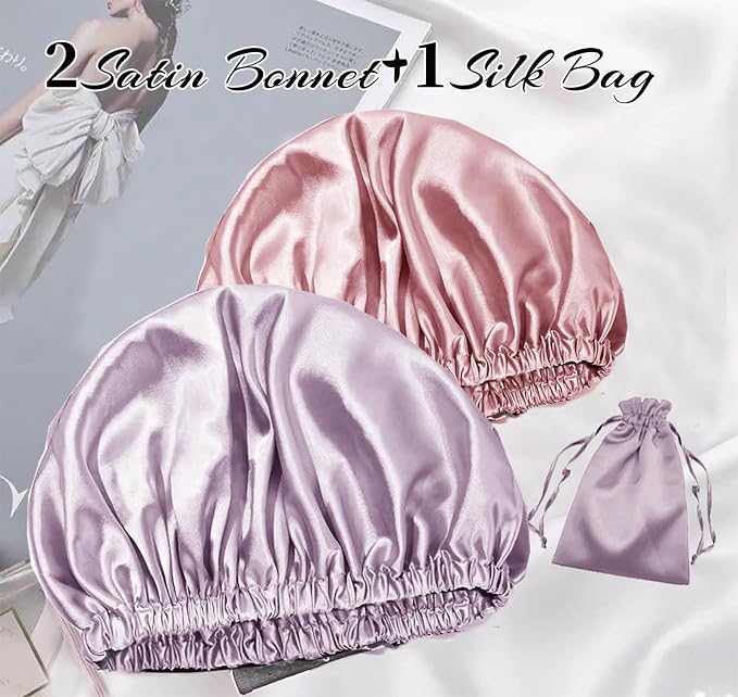 3Pcs Hair Bonnets For Sleeping Satin Bonnet For Women Silk Bonnets Womens Curly - Image 2
