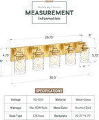 5-Light Bathroom Light Fixtures, 30 Inch Brushed Gold Vanity Lights - Image 2