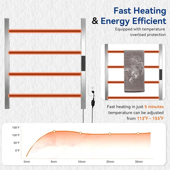 Heated Towel Racks for Bathroom, Hot Towel Warmer 4 Bars - Image 5