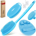Silicone Back/Body/Face Scrubber & Soft Bath Glove Set 4PCS, Gentle Exfoliating by GEENOA