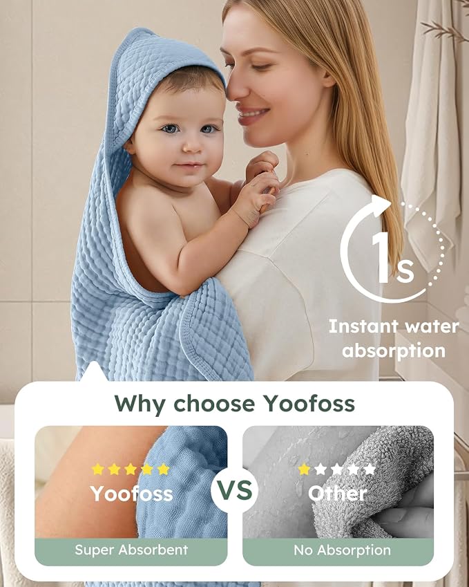 Yoofoss Hooded Baby Towels for Newborn 2 Pack 100% Muslin Organic Cotton Baby - Image 3