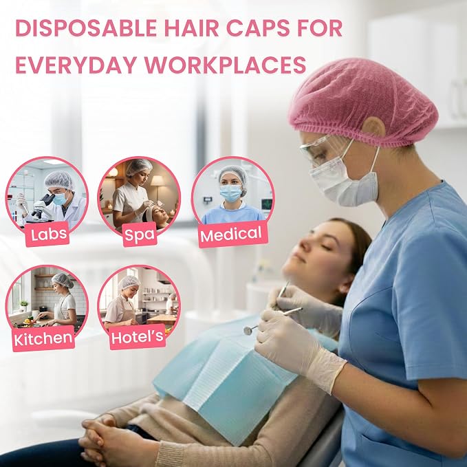 Disposable Bouffant Caps 21 Inch Non Woven Hair Net Elastic Head Cover - Image 5