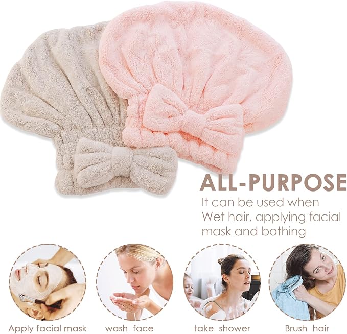 AEVBSOY 2 Pack Microfiber Hair Drying Caps Hair Drying Towel Super Absorbent - Image 4
