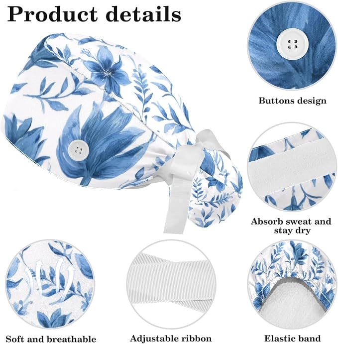Scrub Cap with Hair Scrunchy, Ponytail Holder Surgical Cap - Image 4