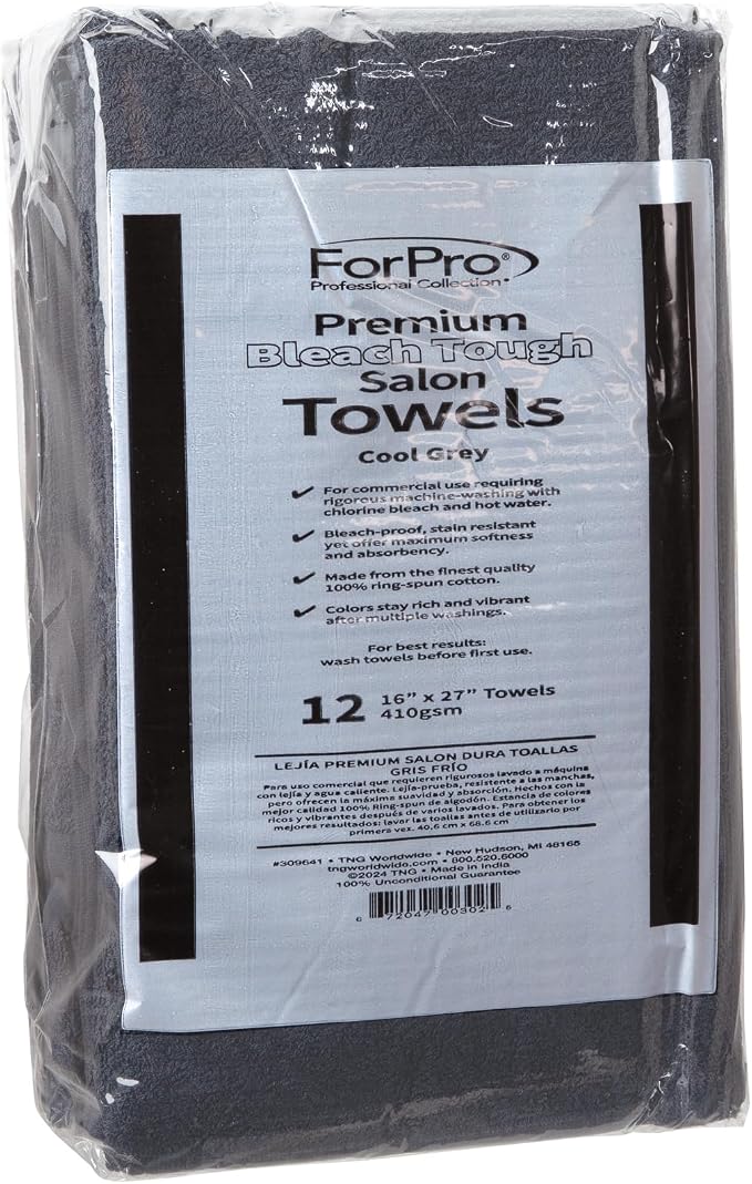 ForPro Premium Bleach Tough Salon Towels, Cool Grey, 100% Cotton, Bleach-Proof - Image 4
