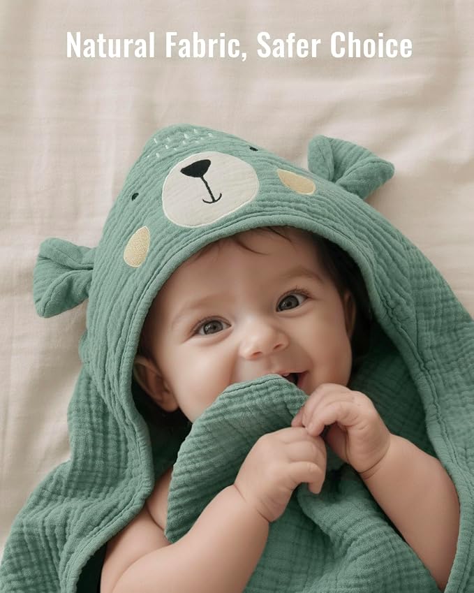 Blissful Diary Muslin Baby Hooded Towel, Soft and Absorbent Bath Towel - Image 6