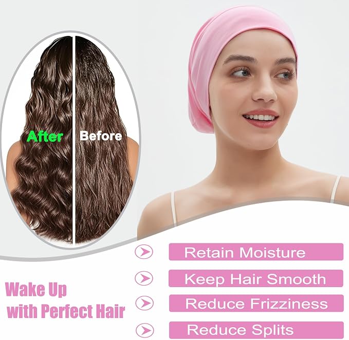 Sleep Cap Bonnet for Sleeping, Adjustable Cooling Ice Silk Lined Hair Bonnets - Image 3