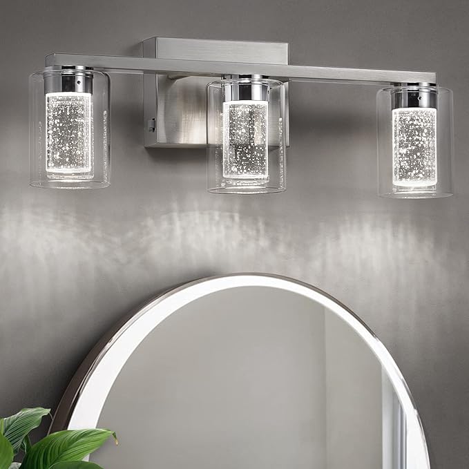 Bathroom Light Fixtures, 3 Light Brushed Nickel Bathroom Vanity Light over by stambord