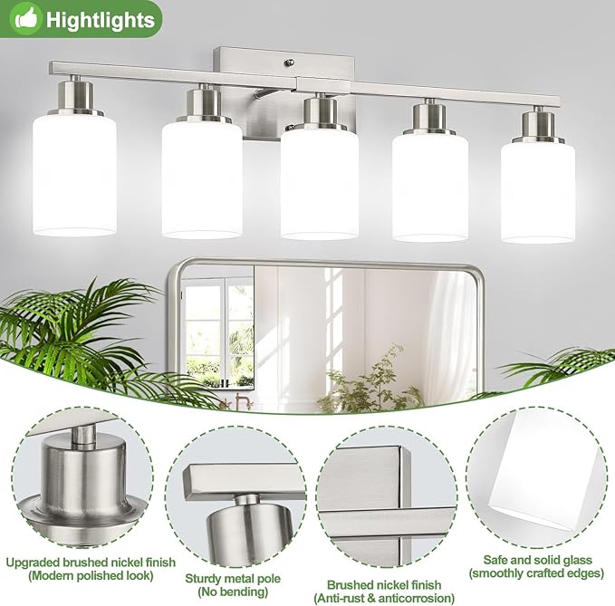 5-Light Brushed Nickel Bathroom Vanity Light - Image 3