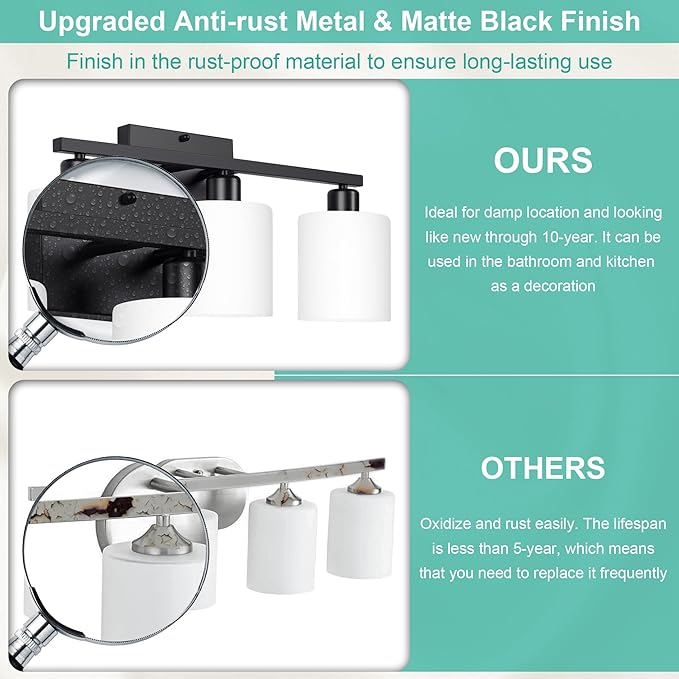 Black Bathroom Light Fixtures Over Mirror, Rustproof Vanity Lights - Image 2