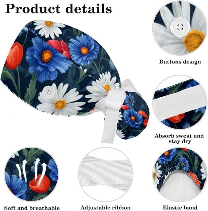 Scrub Cap with Hair Scrunchy, Ponytail Holder Surgical Cap - Image 4