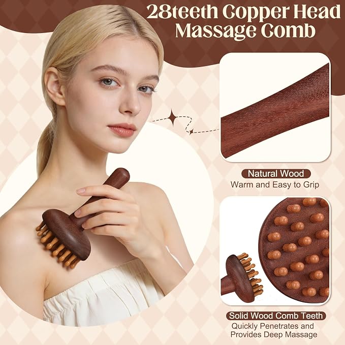 ProSuites 3 Pcs Wooden Head Scalp Massager Comb, Long Handle Head Massage Tool - Image 3