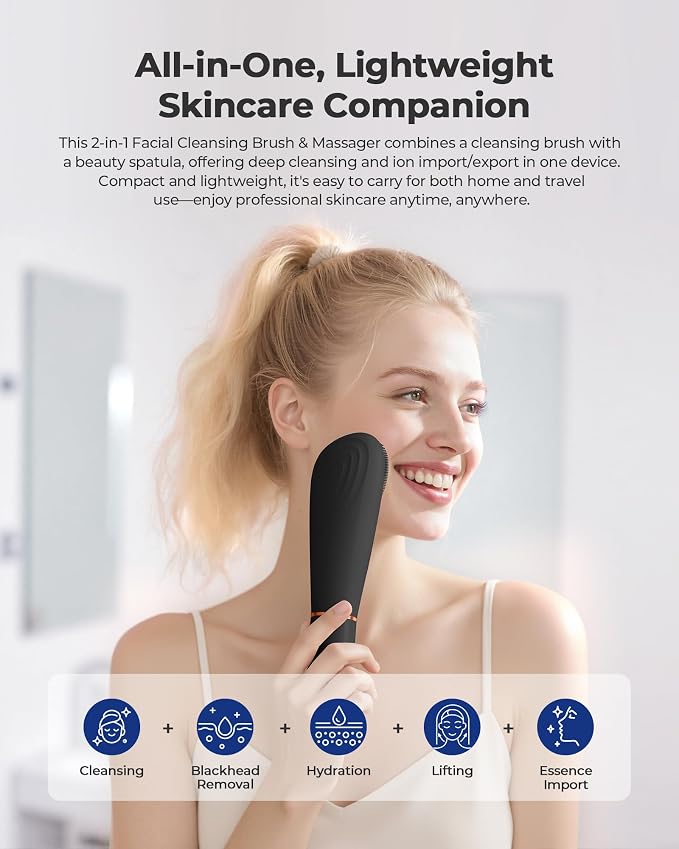 Facial Cleansing Brush & Massager, 2 in 1 Facial Skin Scrubber Waterproof and - Image 7