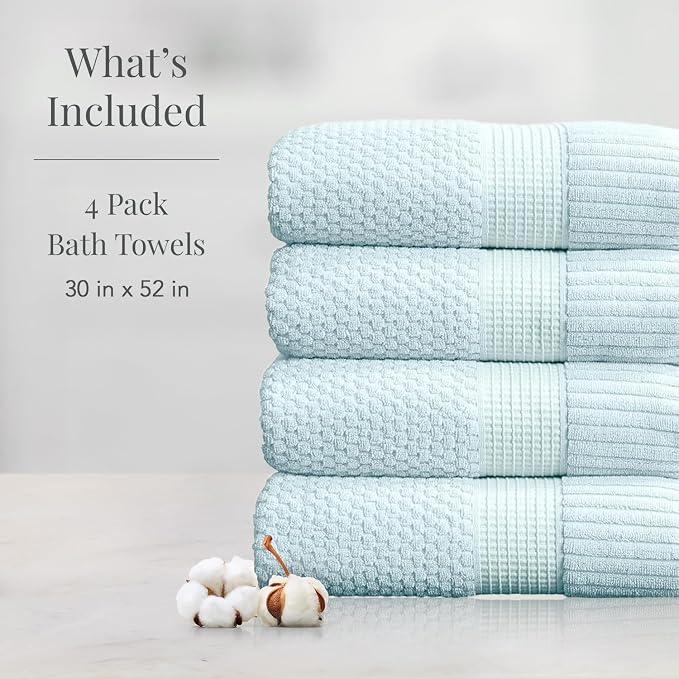 NY Loft 100% Cotton Bath Towels 4 Pack | Super Soft & Absorbent Quick-Dry Bath - Image 2