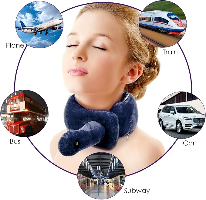 Travel Neck Pillow with Vibration Massage, Battery Operated Adjustable Airplane - Image 5