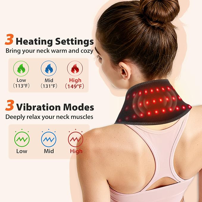 Neck Heating Pad with Massage, Heating Neck Wrap with 660nm 850nm Red Light - Image 4