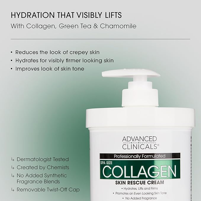 Advanced Clinicals Collagen Cream Body Lotion & Face Moisturizer W/Vitamin E | - Image 2