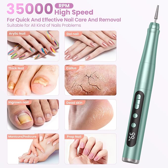 Cordless Nail Drill 35000RPM, Portable Electric Nail File - Image 5