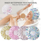 Shower Caps for Women, Double Layers Shower Cap Reusable Waterproof, Bathing - Image 7