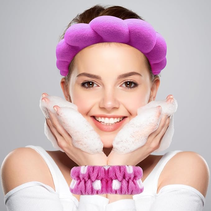 Zkptops Spa Headband for Washing Face Wristband Set Sponge Makeup Skincare - Image 2