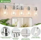 Indoi 5-Light Bathroom Light Fixtures, Brushed Nickel Bathroom Vanity Light - Image 3