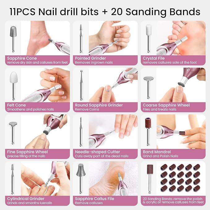 36-Piece Professional Manicure Pedicure Kit-Cordless Electric Nail File Kit - Image 4
