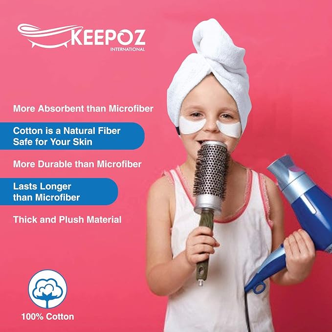 KEEPOZ Hair Towel Wrap Quick Dry 100% Cotton Super Absorbent Turban Head Wrap - Image 3