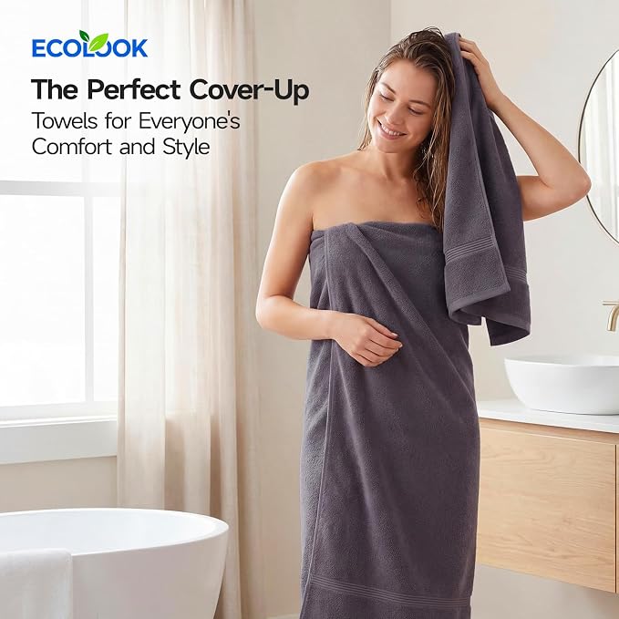 ecolook Bath Towels Set of 4, 100% Cotton, 27 x 55 Inches, Quick-Drying & - Image 2