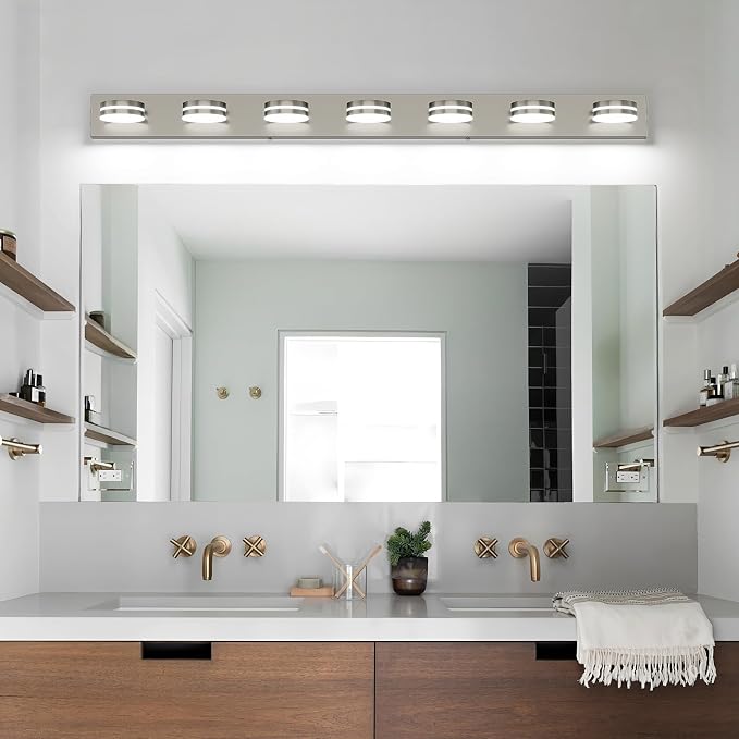 55.12inch Brushed Nickel Vanity Light Fixtures, 7 Light LED Bathroom Vanity - Image 6