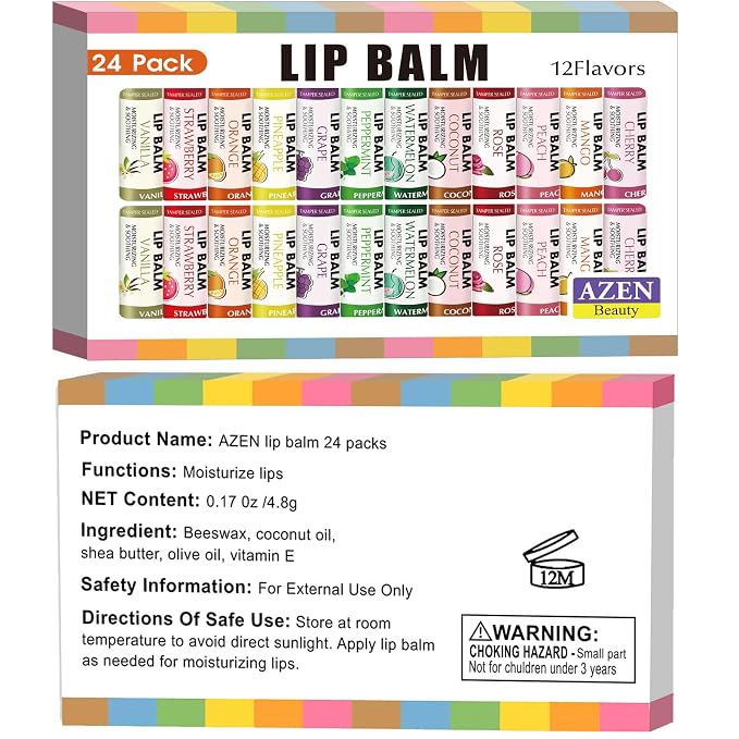 AZEN 24 Pack Lip Balm Bulk, Moisturizing Lip Balms - Image 9