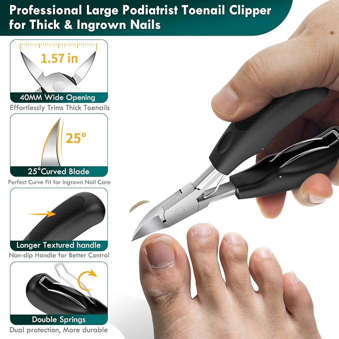 5-in-1 Professional Ingrown Toenail Tools Kit, Wide Jaw Slanted Nail Clippers & - Image 2