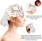 Women Working Cap with Buttons Bouffant Hat Autumn Leaves Nurse Scrub Caps Long - Image 3