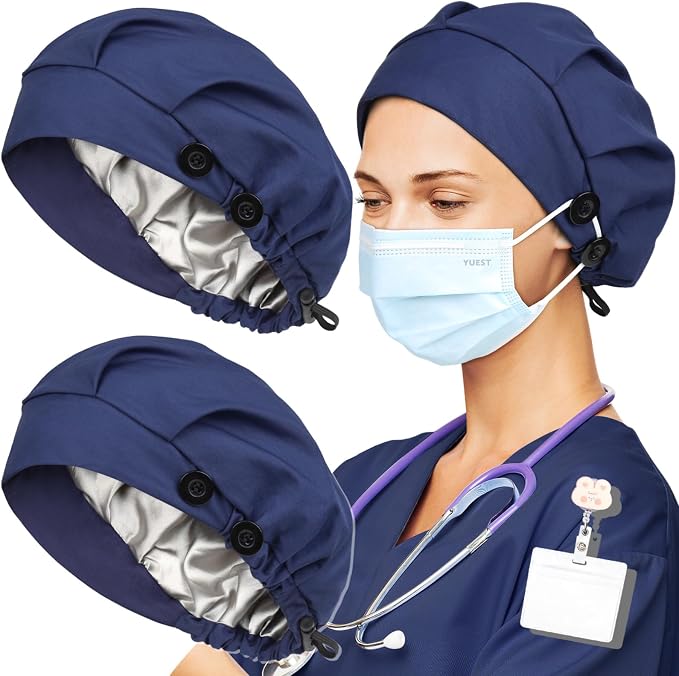 2 Pack Satin Lined Bouffant Scrub Caps - Image 5