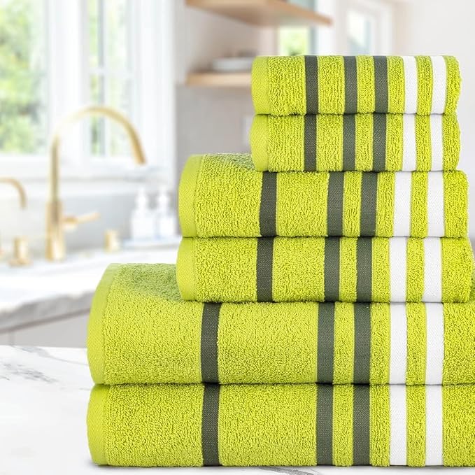 CASA COPENHAGEN Exotic 6Pcs 100% Egyptian Cotton Towels Gift Set- Lime Green - Image 2