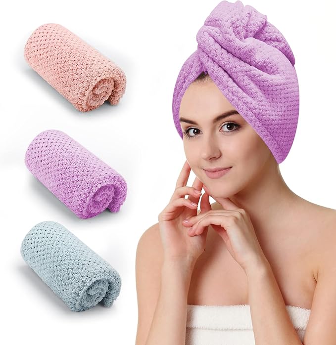 CZZXI 3 PCS Microfiber Hair Towel, Hair Wraps by CZZXI