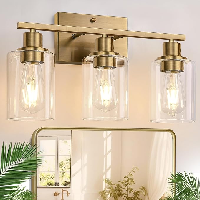 Indoi 3 Light Bathroom Light Fixtures, Brass Vanity Lights by Indoibrightenyourbathroom