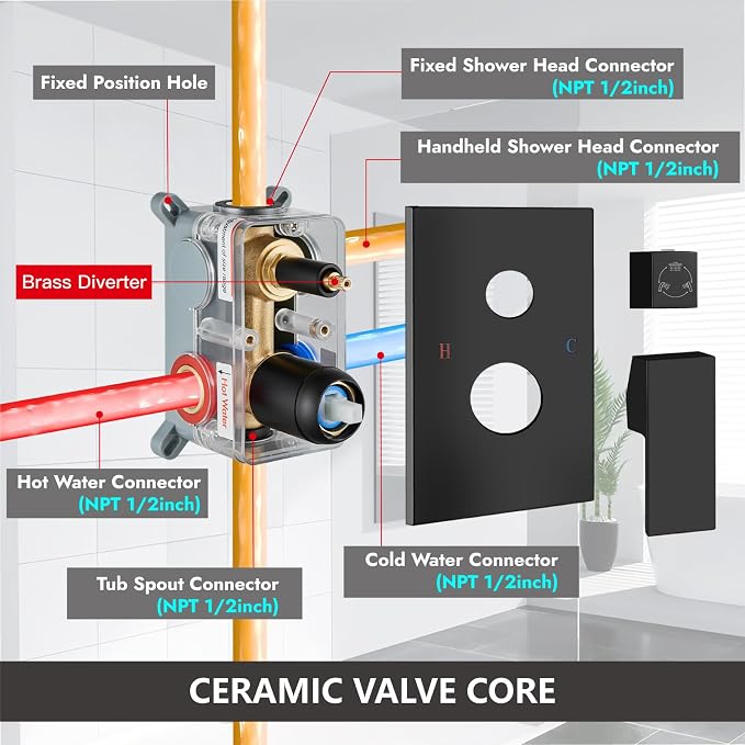 Midanya Shower System with Tub Spout, Bathtub Shower Faucet Set with Square - Image 6